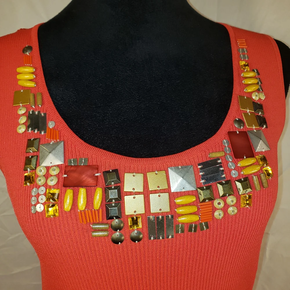 Ruby Rd. Coral Embellished Ribbed Tank - M - Picture 2 of 5